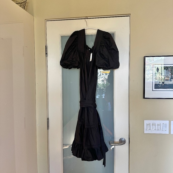 Anthropologie Love the Label Black Poplin Dress with puff sleeves and belt - Picture 4 of 12
